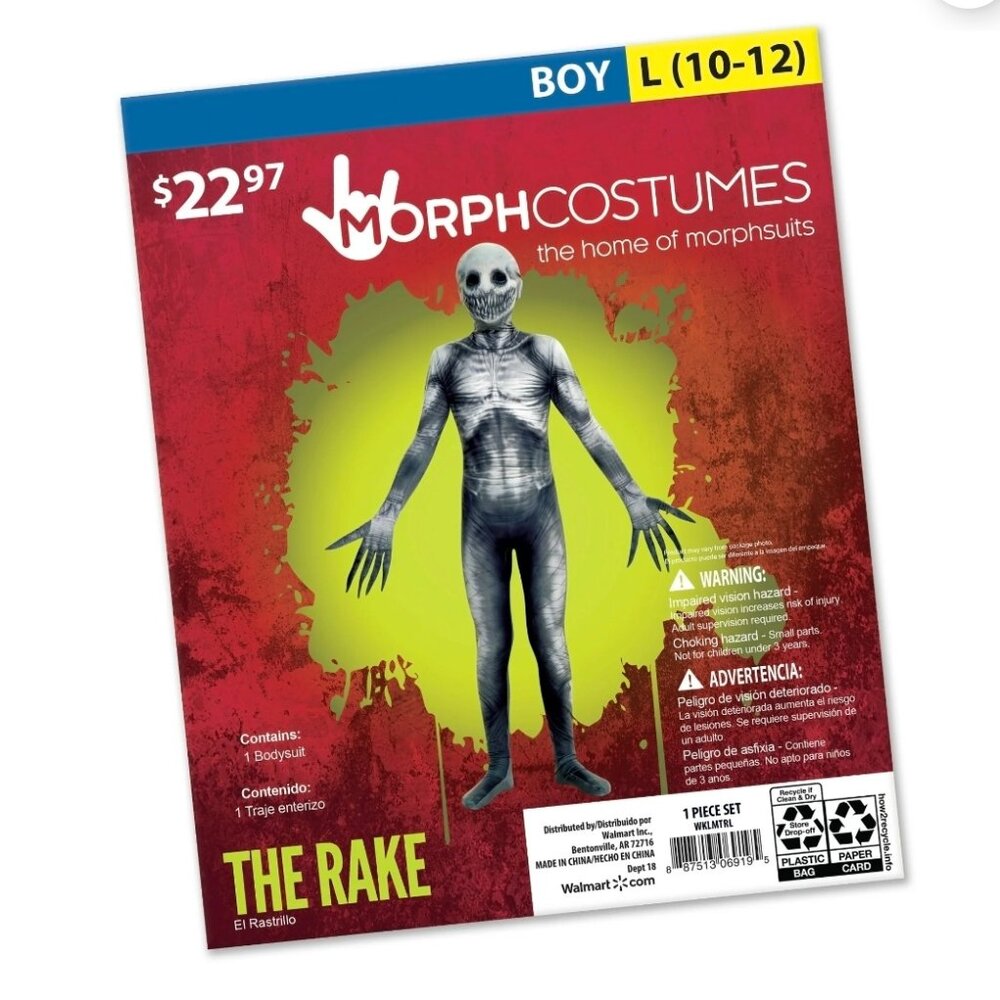 MorphCostumes The Rake Kids Costume L 10/12 Gray Skinsuit NEW - Open - No Box